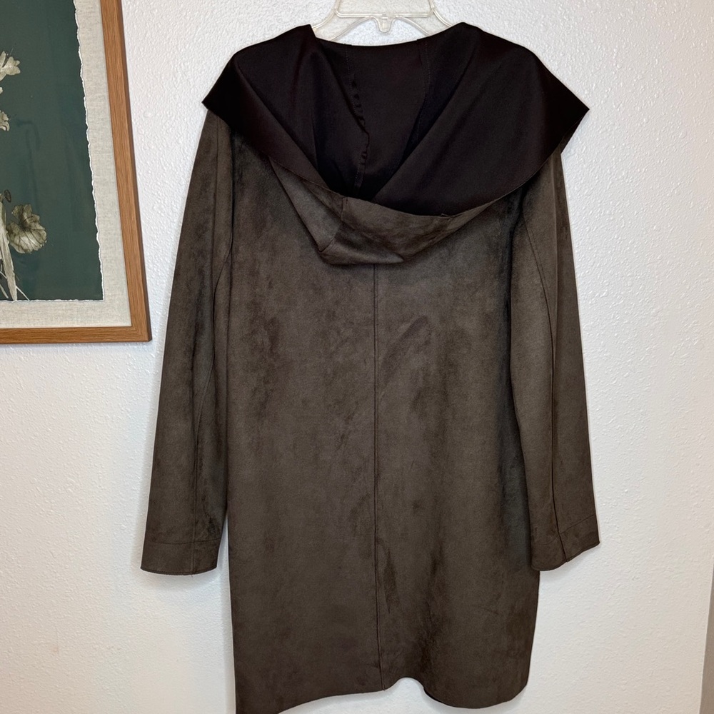Zara Basic Faux Suede Dark Brown Women's Cape Coat with‎ Hood - Small - Picture 10 of 15